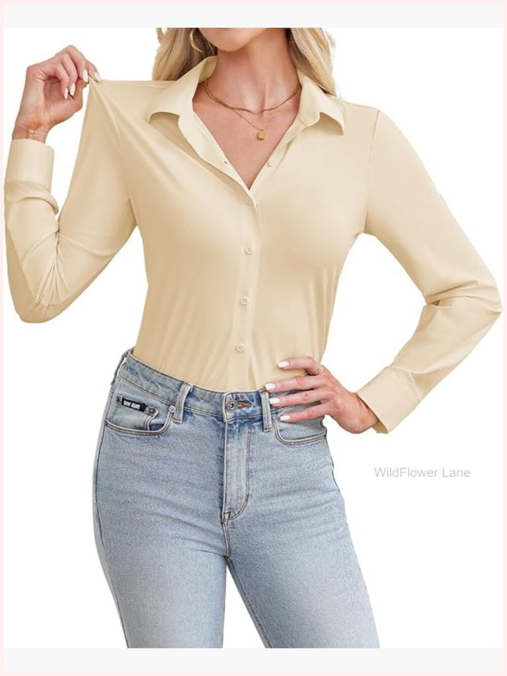 4-Way Stretch Button Down Shirt for Women Business Casual Long Sleeve Slim Fit